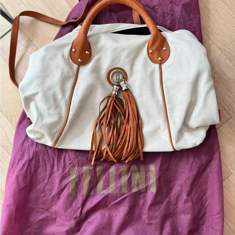 EUC Fellini buttery soft leather cream and tan hand/shoulder bag with tassels. - Picture 7 of 7
